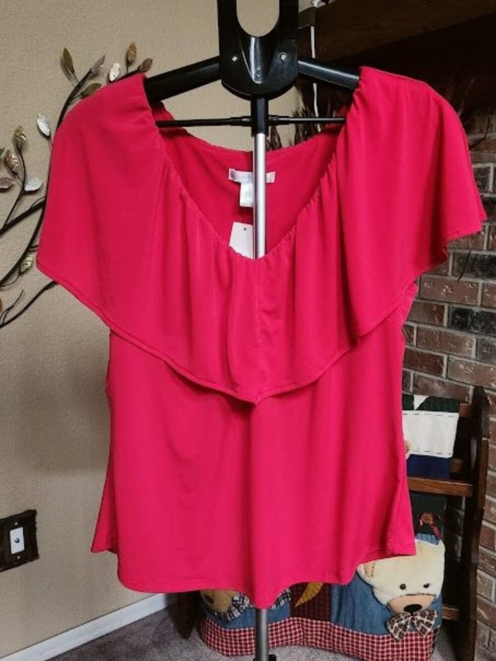NWT London Times red ruffled top blouse sz medium